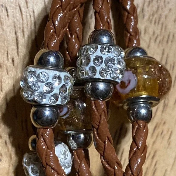 Bejeweled Multi Strand Brown Braided Women Bracelet - Picture 2 of 5